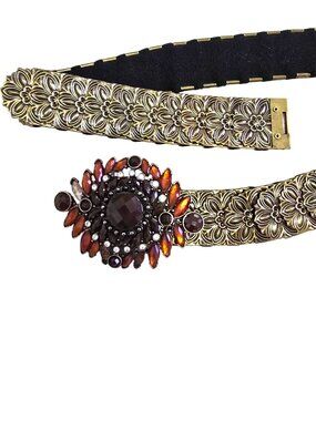 Vintage Jeweled and Metal Floral Belt Adjustable 33"  Boho Fairy READ